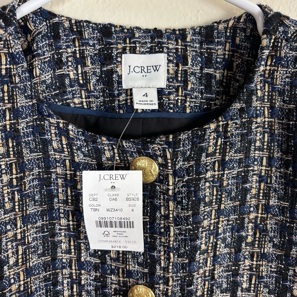 J. Crew Tweed Lady Jacket Blazer Women's 4 Long Sleeve Button Front BS926 NWT - Picture 4 of 7